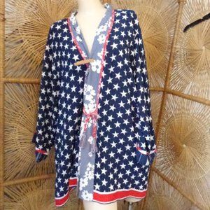 NWT 2xl John & Mark Red White Blue Stars Flag NAUTICAL Summer Jacket Shrug